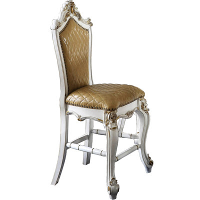 De 2 tabourets de bar - hauteur de comptoir, similicuir perle antique, pieds élégants avec repose-pieds pour les chaises à hauteur de pièce brun et blanc, pieds de grande taille, salle à manger