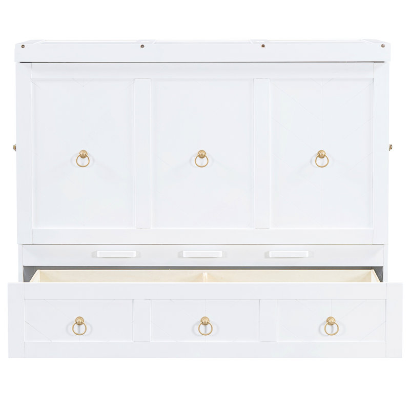 Lit double blanc avec une grande surface et un tiroir pour un rangement pratique - peu encombrant, Lit double, White