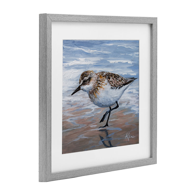 «Sand Piper Shore», reproduction d'art encadrée sous verre, design par Lindsay Kivi Fine Art, Cadre de ferme gris