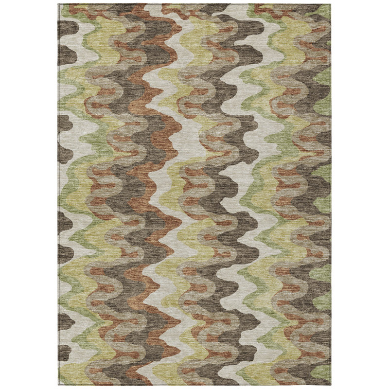 Tapis d'extérieur lavable 10 pi x 14 pi cuivré chocolat et vert artichaut