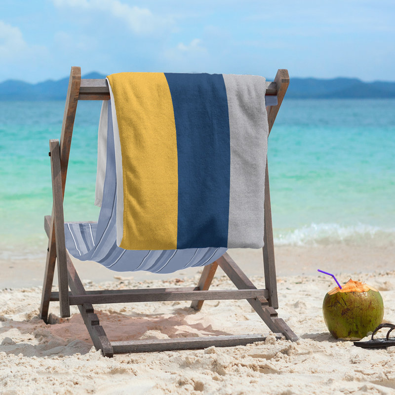 Cotton Blend Lightweight Beach Towel, Gold/Navy Blue/Cool Gray