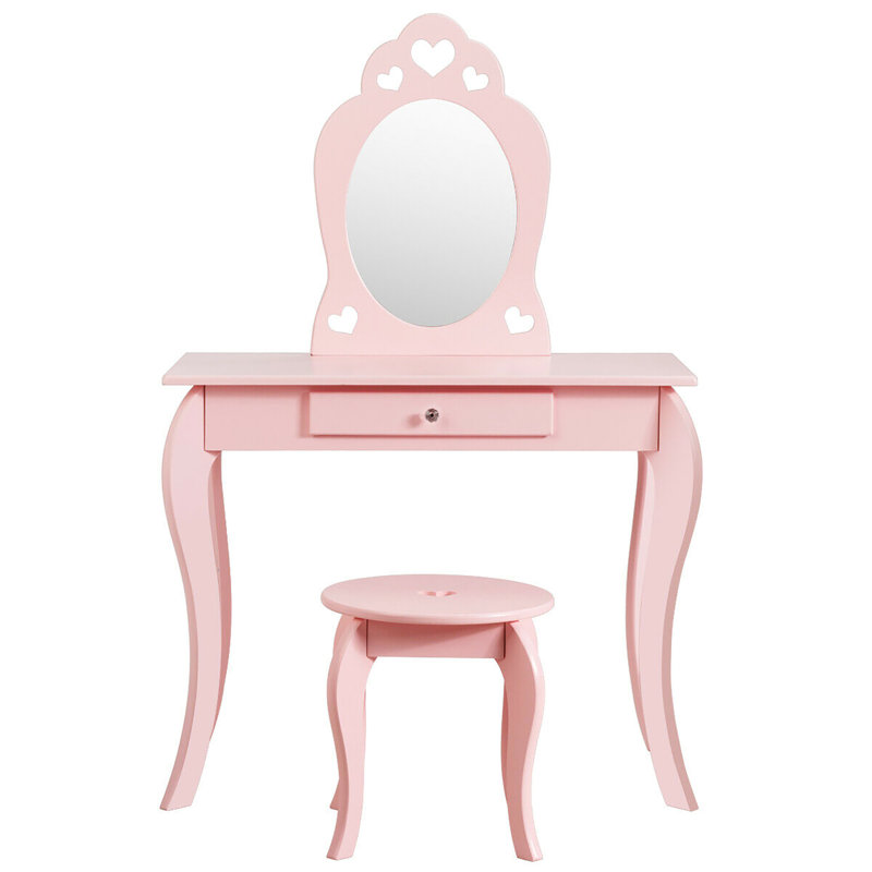 Ensemble coiffeuse et miroir pour enfants Millinggeville, Rose