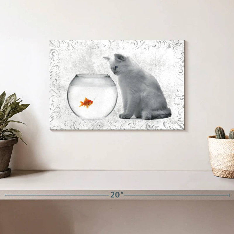 Goldfish And Cat, 8" H x 12" W