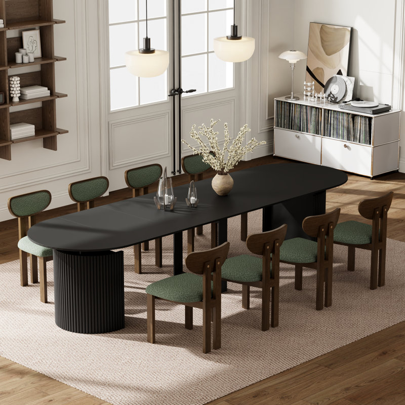 Ensemble de table de salle à manger extensible Modern Farmhouse, Black, 9 Pieces: Table, 8 Chairs, Vert