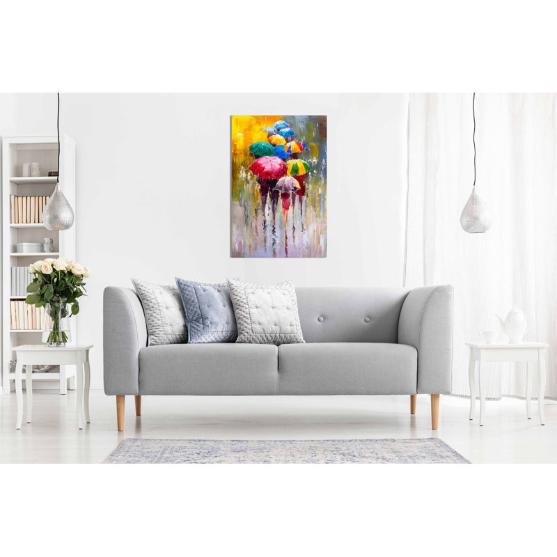Watercolour Umbrellas Abstract - Wrapped Canvas Painting, 31cm H x 20cm W x 2cm D