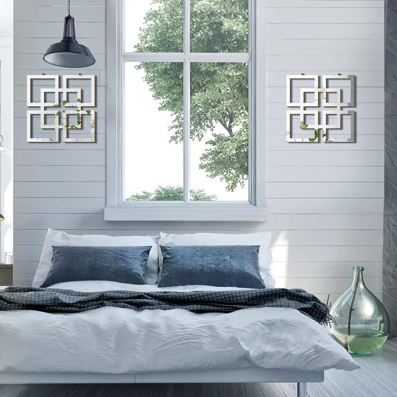 Two Silver Square Decorative Mirrors, Silver