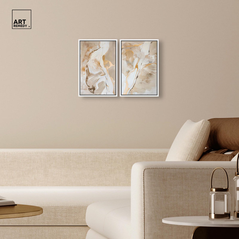 Ensemble de 2 reproductions sur toile Luxe , H 16 po x l 11 po, Impression dans un cadre flottant sans passe-parto, Blanc