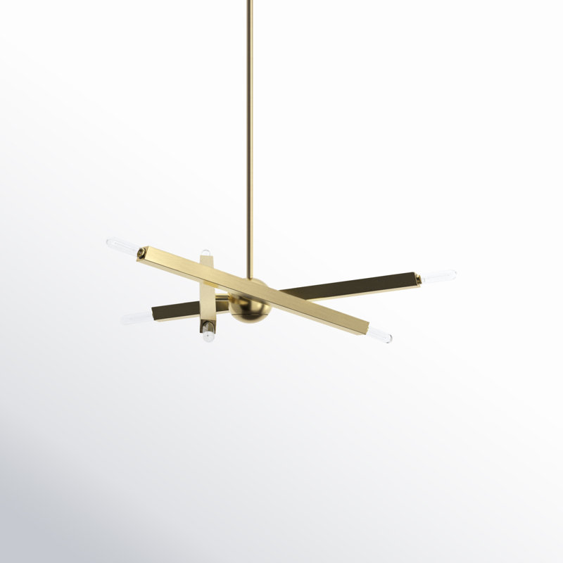 Reseda 6 - Light Dimmable Sputnik Modern Linear Chandelier, Antique Brass