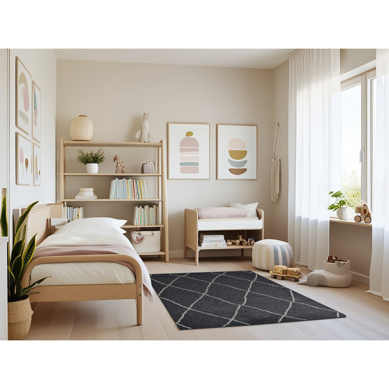Tapis géométrique beige / noir Botolph, Rectangle 3 pi x 5 pi