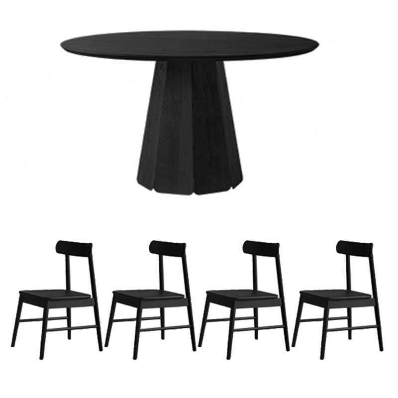 Carbonized ash dining table set, 29.53"H x 51.18"L x 51.18"W