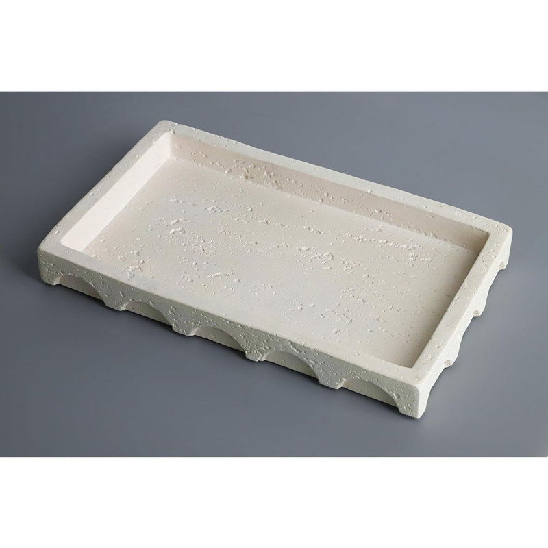 Plateau rectangulaire rectangulaire en béton avec bord semi-circulaire, table basse moderne et plateau de décoration intérieure
