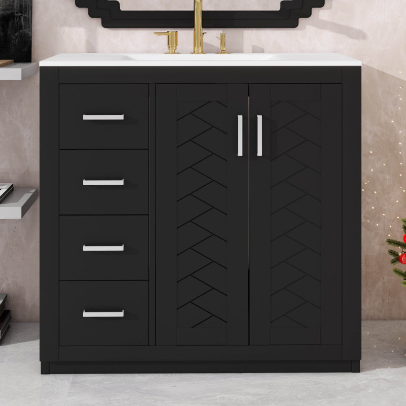 Meuble-lavabo 36 po avec lavabo en céramique, Noir