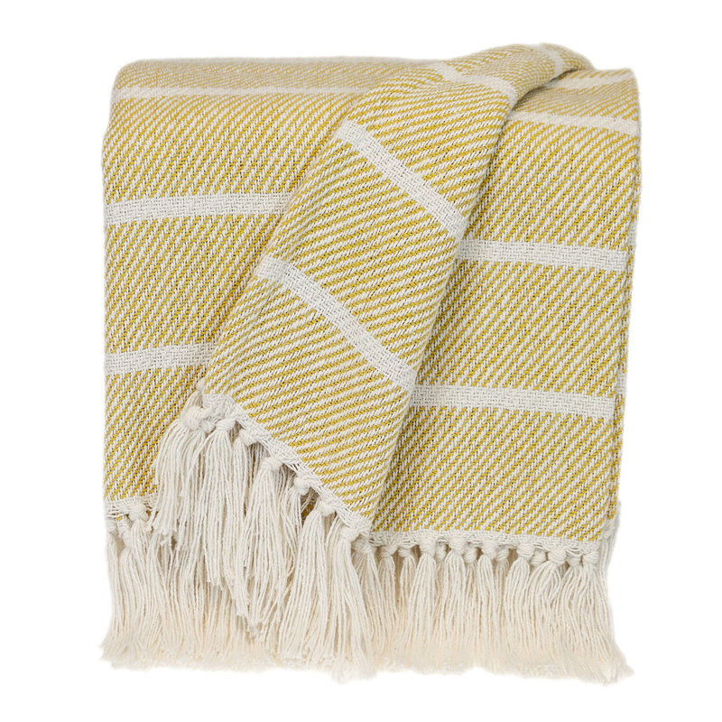 Jeté rayé en coton tissé, Rayé jaune