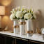 Ensemble de 3 vases en céramique aspect marbre avec anneau doré - Vases cylindriques décoratifs modernes pour fleurs, mariage, décoration intérieure