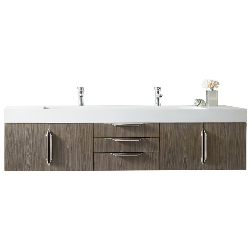 Mercer Island 72'' W Double Vanity, Brushed Nickel, Ash Gray