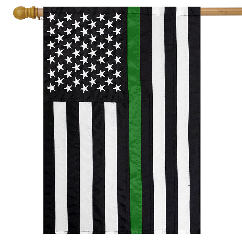 Drapeau de maison fine ligne verte brodée, Vert