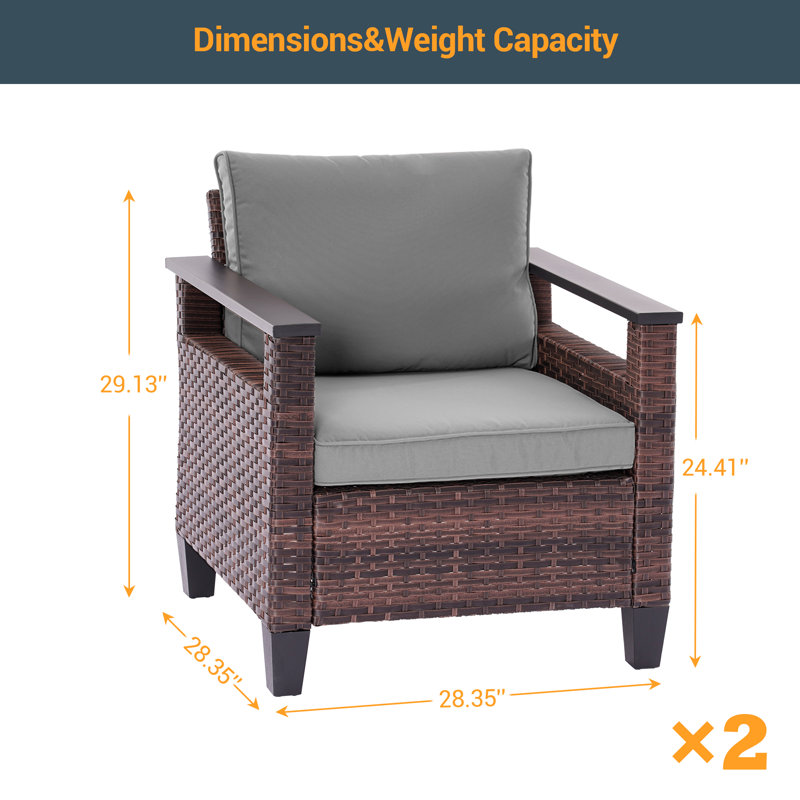 Dreyer 2 Piece Patio Sofa Set, Wicker Sofa with Thick Cushion, Gray