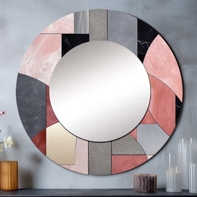 «Pink Transcendent Angles II», miroir mural unique de formes abstraites, miroir rond moderne, impression d'art en métal