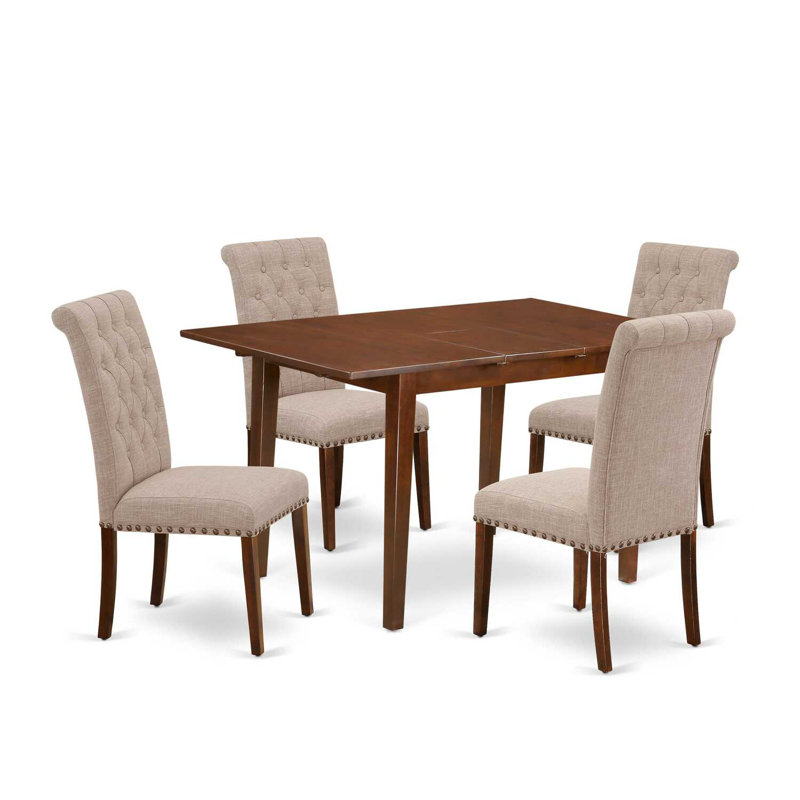 Mahogany Finish Rectangular Solid Wood Top With Butterfly Leaf Dining Table Set, 5