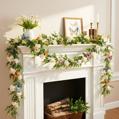 Artificial Flower Garland 5.9FT Fake Daisy Floral Garland Daisies Hanging Vines Spring Summer Flowers Decorations For Mantle Table Centerpieces Room Wall Fireplace Party Wedding Decor