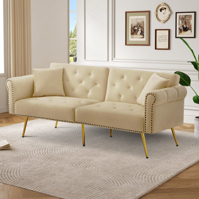 Velvet Adjustable Backrest Sofa Bed - Dual Recliner With Storage Space & Gold Metal Legs (2-seater)