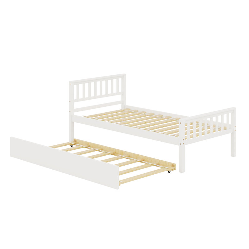 Lit plateforme simple avec lit gigogne - tête et pied de lit inclus, aucun sommier nécessaire (idéal pour les petites chambres / espaces de vie)