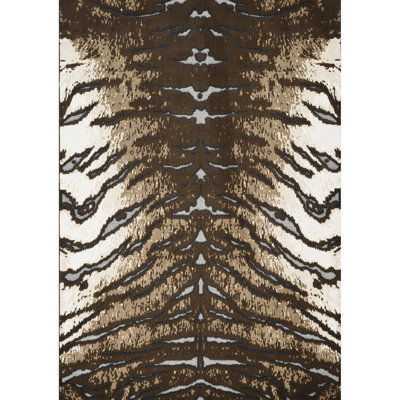 63 In. X 84 Rectangle Brown And Area Rug With Cowhide Pattern 3D Movement, Pet Stain For Lounges Realistic Design, Ideal Urban Lofts