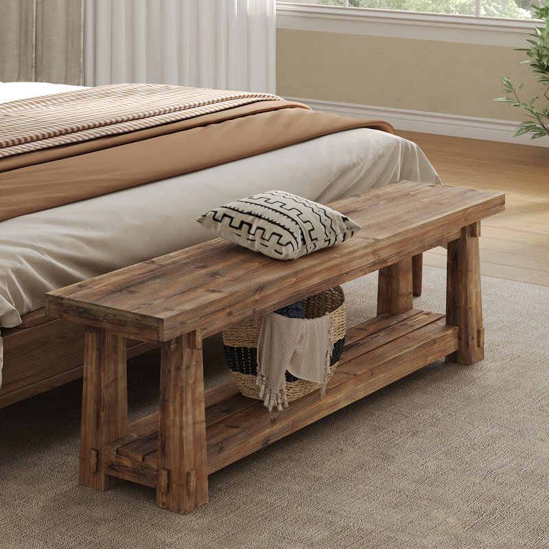 Banc de 55 po en bois massif avec rangement pour chaussures, banc de vestibule en grain de bois rustique avec tablette ouverte pour couloir, vestibule, chambre à coucher, assemblage facile