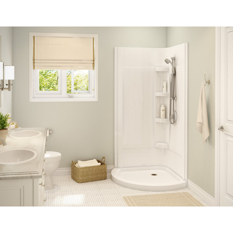 Cyrene 34 x 34 Acrylic Center Drain Shower Kit in White with Clear glass in Chrome, Chrome