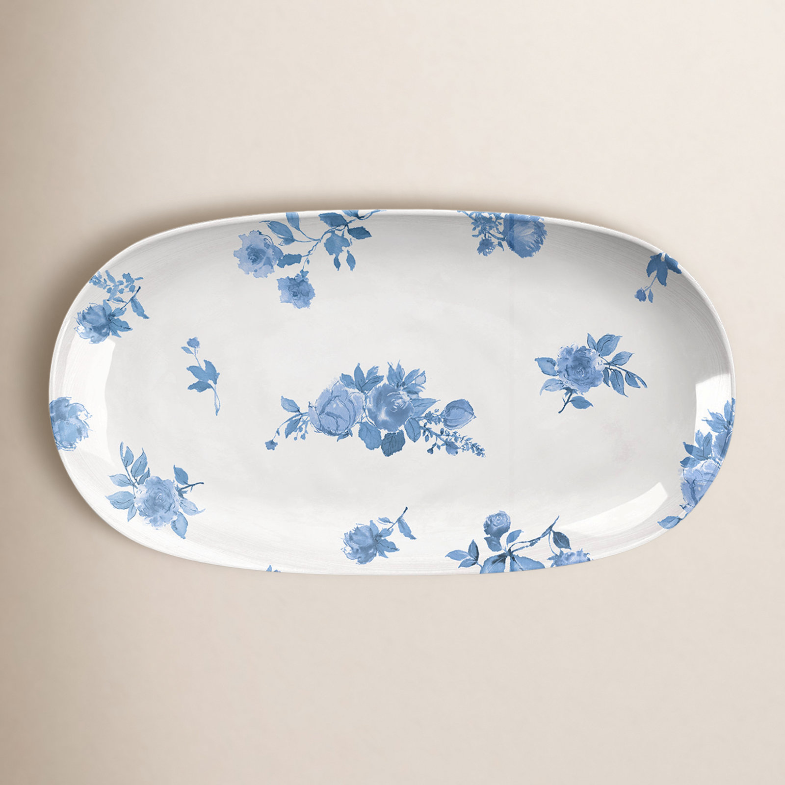 Tarhong  Cottage Blue Floral Platter,Large, 16.9X 10.9, 12.9" W x  6.9" D