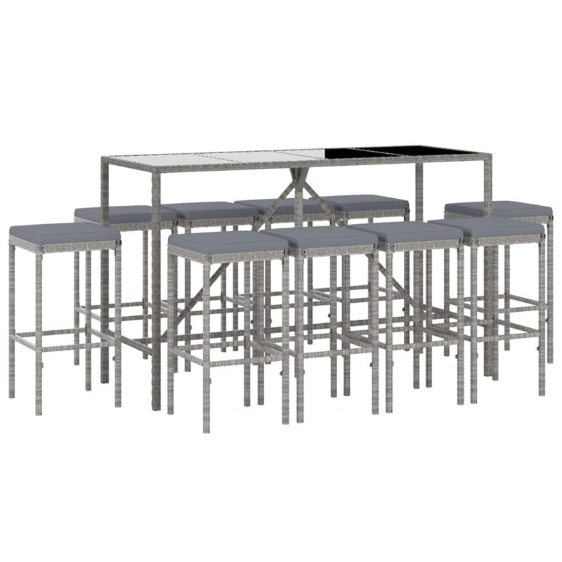 Ensemble de bar en osier avec tabourets Dallys, gris, gris