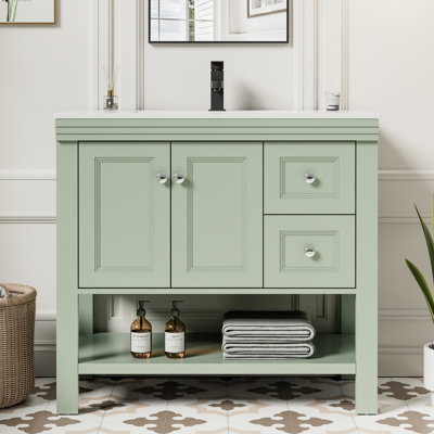 Sharee 36" Single Bathroom Vanity Set with Sink Top, 2-door Cabinet And 2 Drawers, Hand Paint