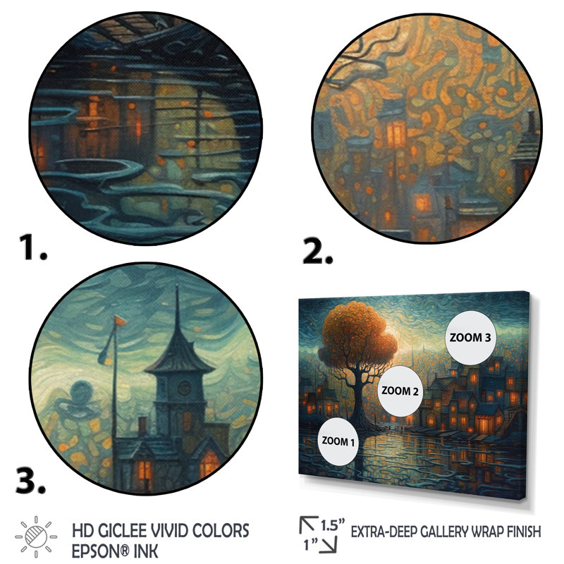 Rontavia " Blue And Orange Electrifying Skylines II ", Black Picture Framed, 12" H x 20" W x 1" D