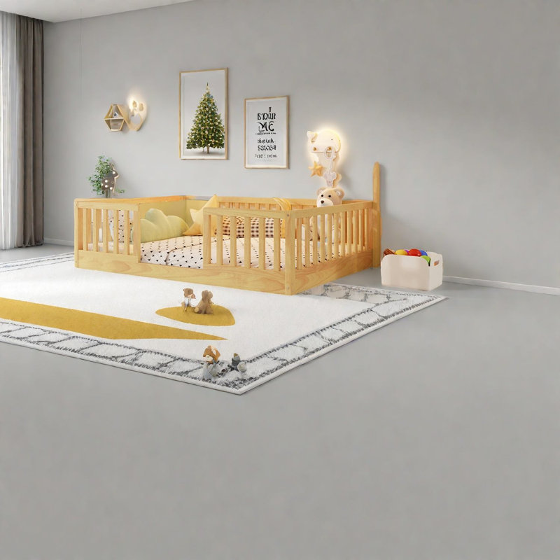 Lit double en bois durable avec rails hauts, conception moderne Montessori pour la maison des enfants
