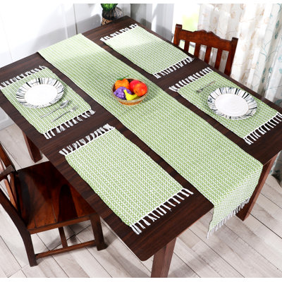 Handwoven Boho Table Runner & Placemat Set | Cotton Table Linen | Farmhouse Dining Decor 4-6 Person Table Set