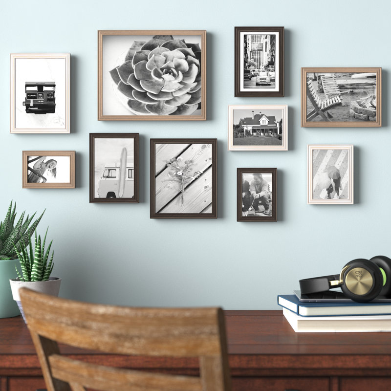 Rayburn Solid + Manufactured Wood Picture Frame - Set of 10 with Mat, White Wash/Charcoal Gray/Rustic Gray