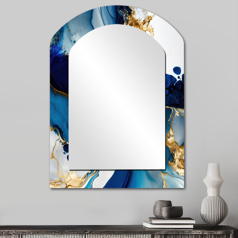 «Samrat» Marble Geode Blue I - Miroir mural asymétrique décoratif en marbre, 34 po x 25 po