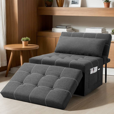 4-In-1 Multi-Function Folding Ottoman Breathable Linen Couch Bed With Adjustable Backrest & Pillow