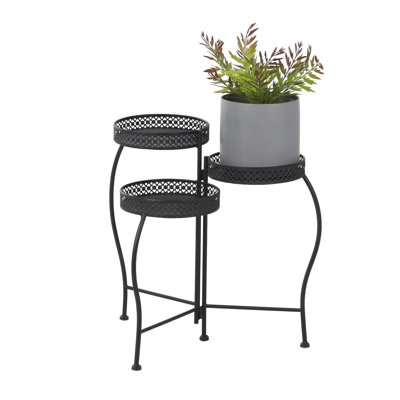 Orlande Metal Curved Folding 3 Tier Indoor Outdoor Plantstand with Floral and Scroll Patterns