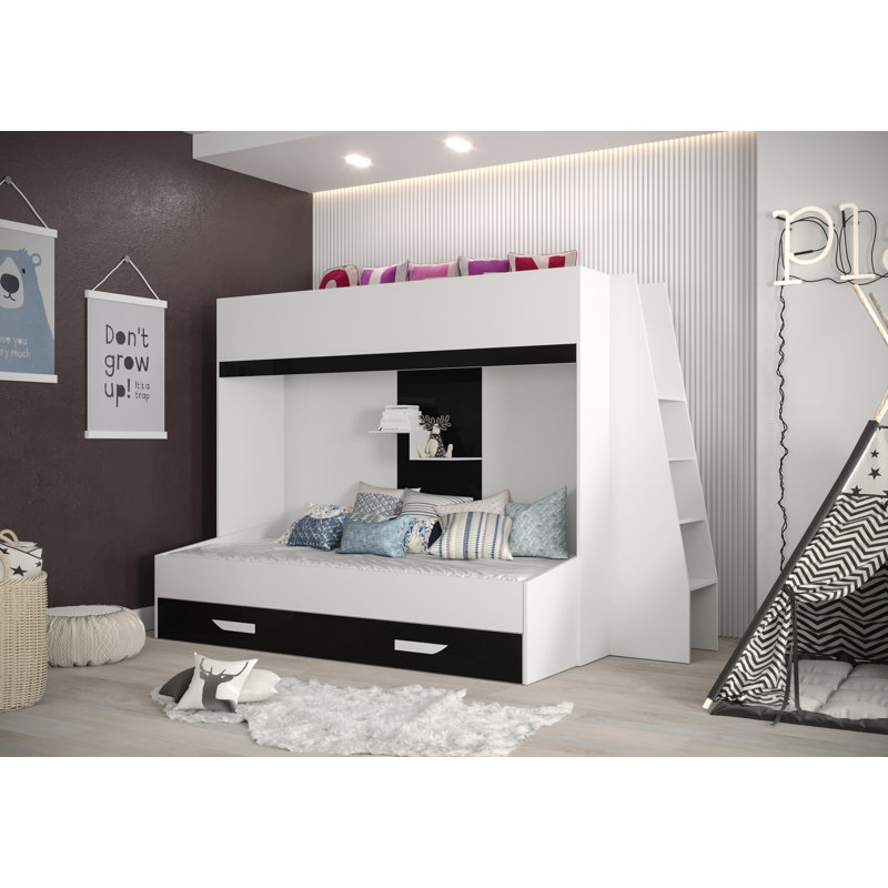 Bunk Bed with Storage Included, 95 x 200 cm, White/Black