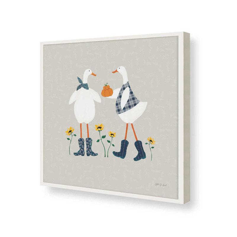«Ducks in the Pumpkin Patch» par Yvette St. Amant, reproduction d'art, H 36 po x l 36 po, Blanc