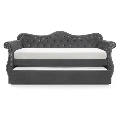 Abby Upholstered Velvet Wood Daybed With Trundle
