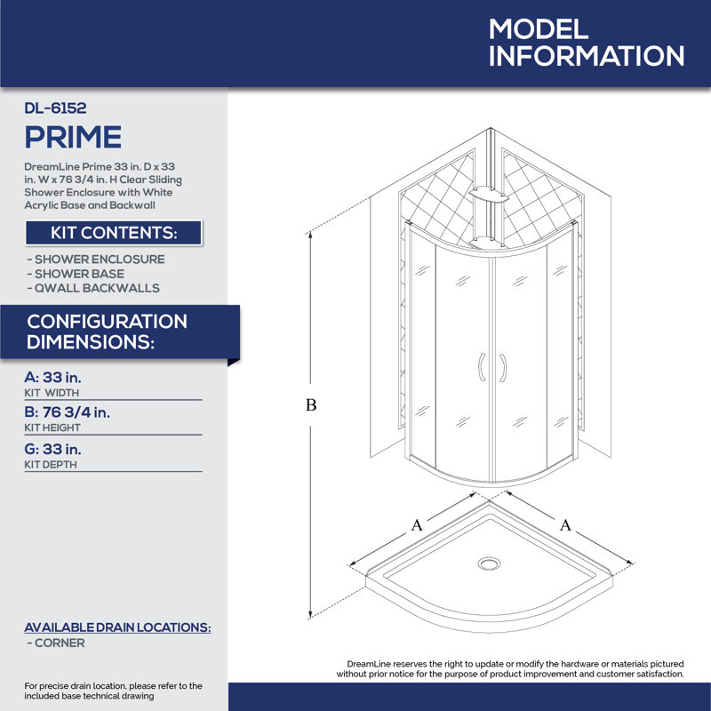 Prime 33" W x 33" D x 76.75" H Frameless Round Sliding Shower Enclosure with Base Included, Oil Rubbed Bronze