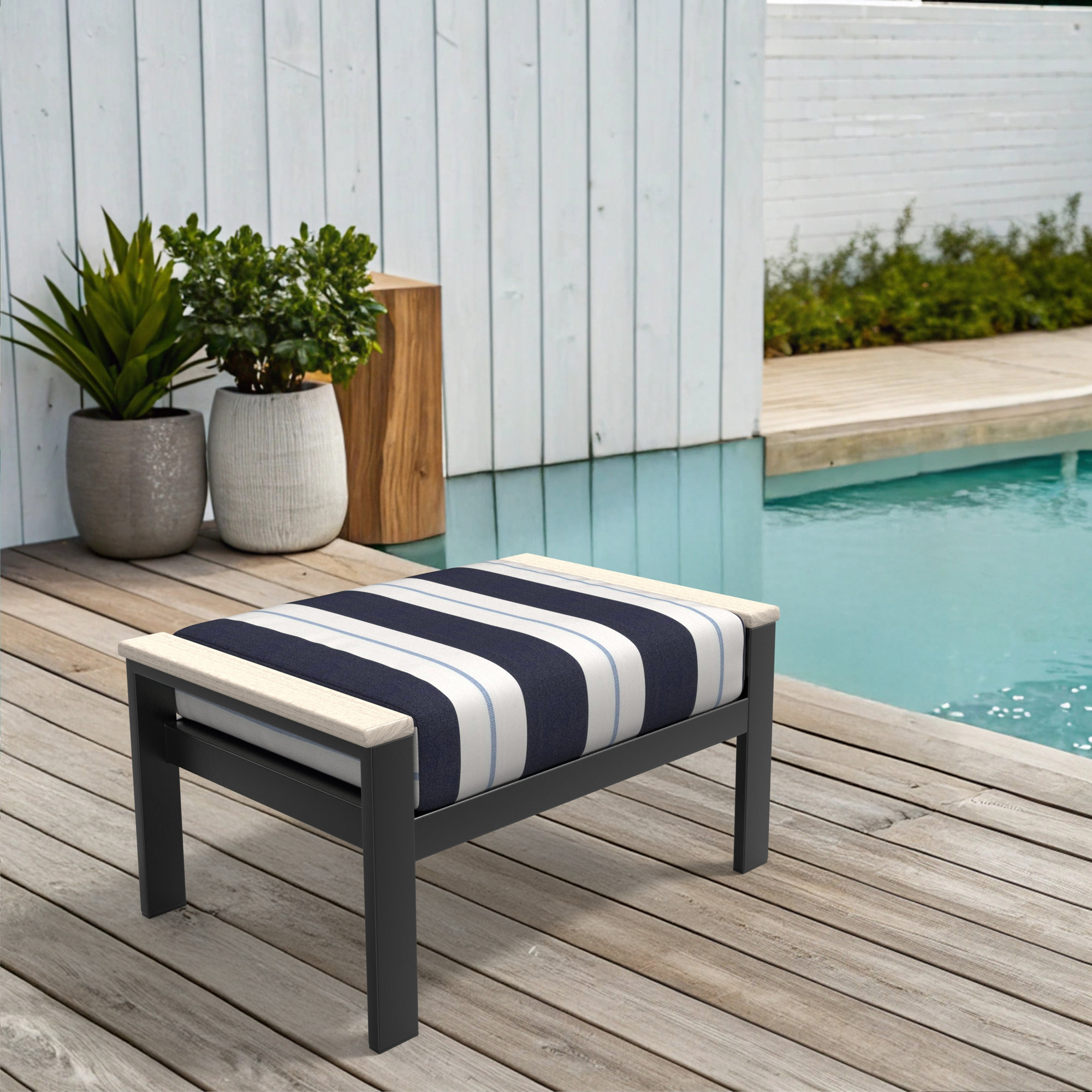Townsend Outdoor Ottoman with Sunbrella® Cushion, Relate Harbor
