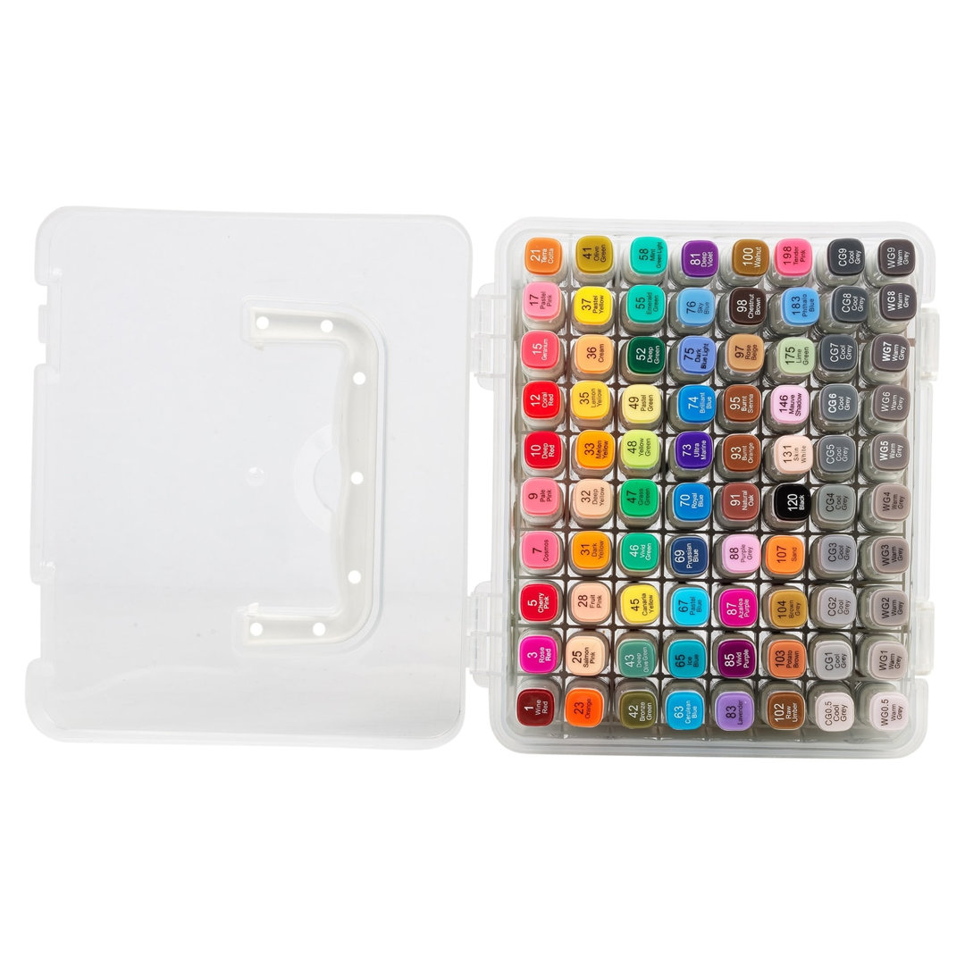 80 Colour Twin Tip Markers Set w/ Broad Tips and Organiser Case
