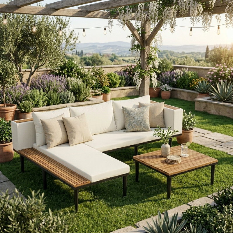 Ensemble de canapé modulaire d'extérieur en forme de L Luxury, Beige