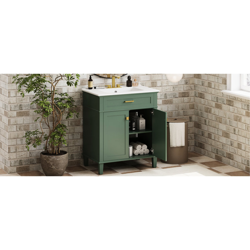Meuble-lavabo 30 po avec vasque en céramique, Green / Gold