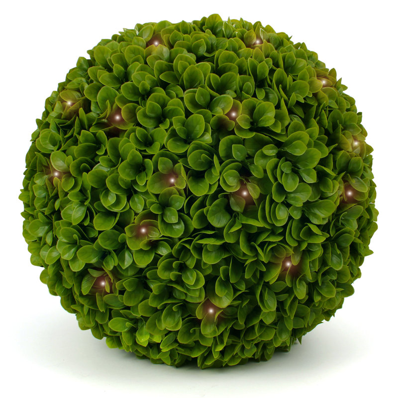 15" Green Plastic Boxwood Topiary Ball with LED Lights