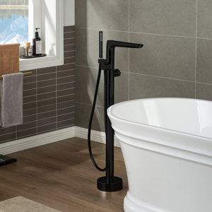 single handle floor mount freestanding tub filler faucet with hand shower
