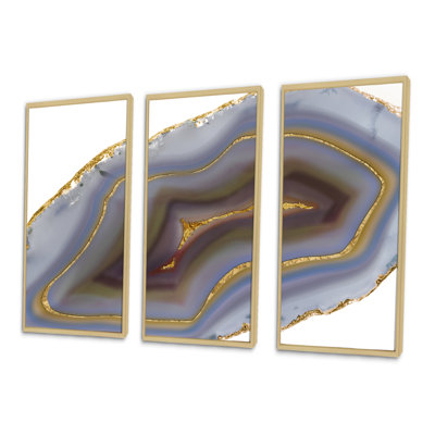 Golden Core Agate - Glam Framed Canvas Wall Art Set Of 3 -  Design Art, FL25711-3PXL-GD
